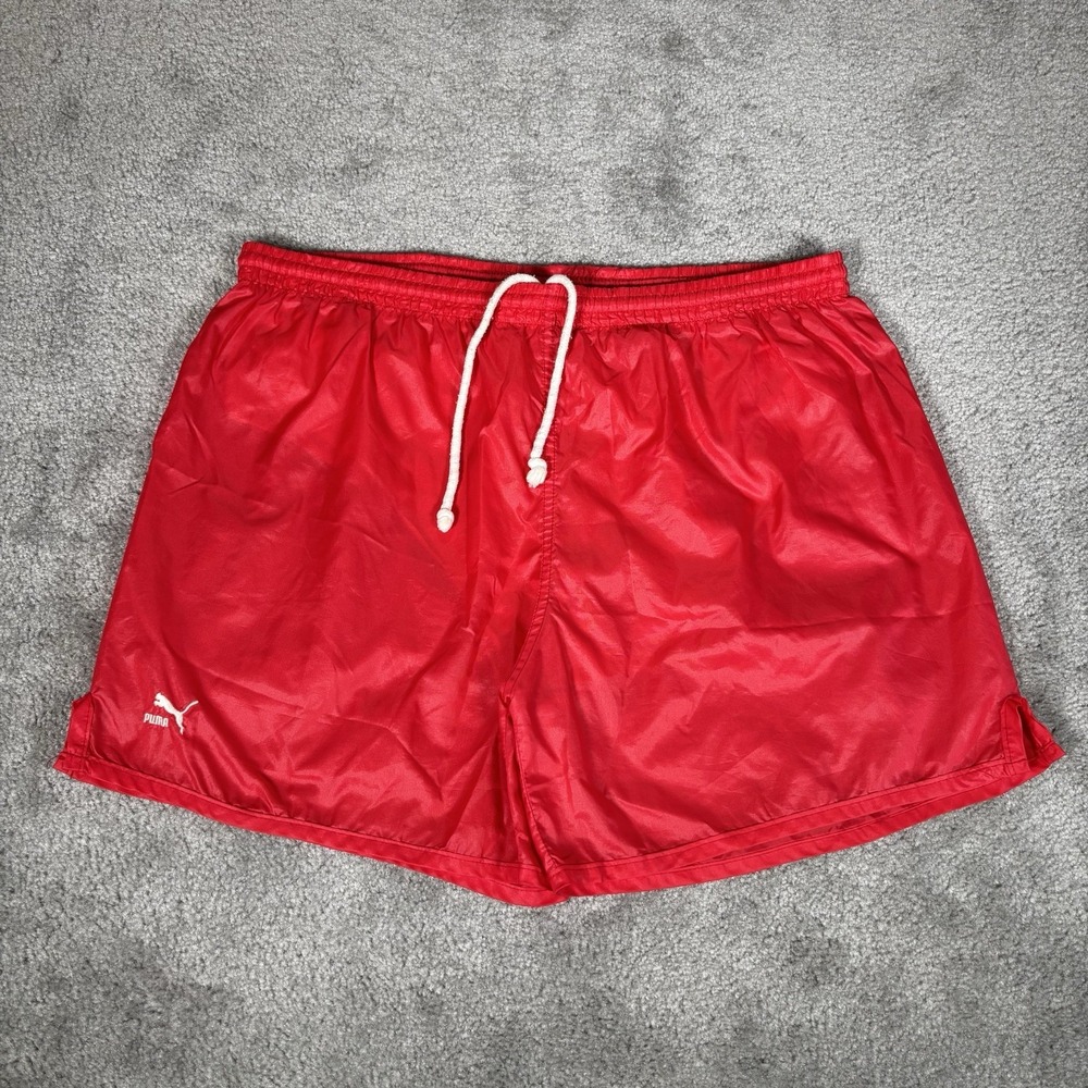 Vintage Puma Shorts Mens L Red Windbreaker Nylon Lined Soccer Running Gym 90s